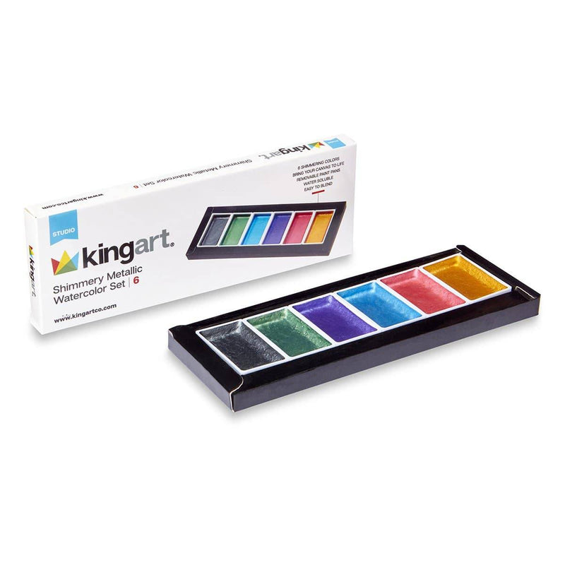 KINGART® Studio Metallic Watercolor Paint, Set 6 of Shimmery Colors - KINGART