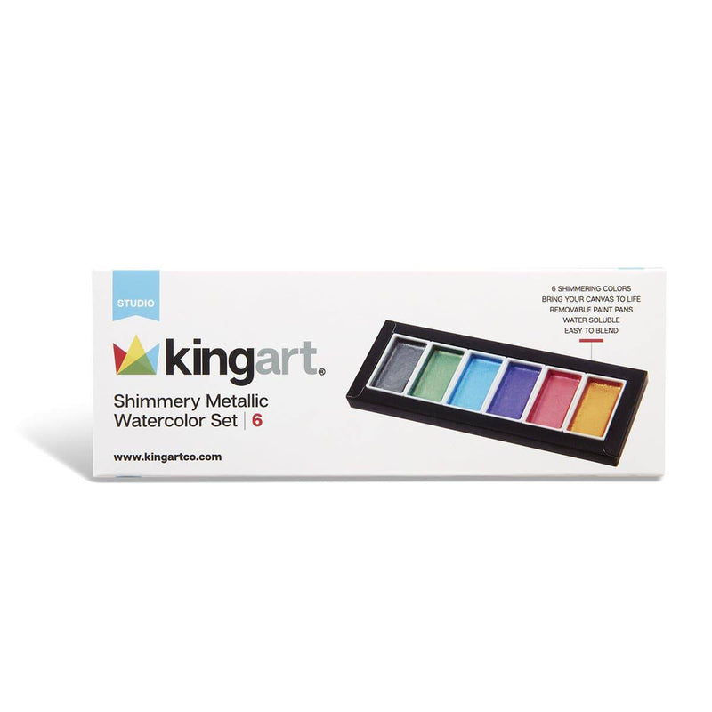 KINGART® Studio Metallic Watercolor Paint, Set 6 of Shimmery Colors - KINGART