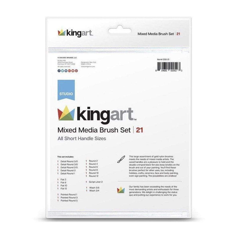 KINGART® Studio Mixed Media Brushes, Set of 21 Unique Sizes - KINGART