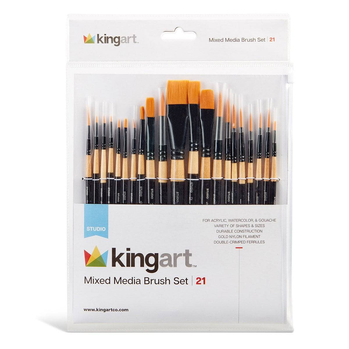 KINGART™ Studio Mixed Media Brushes, Set of 21