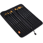 KINGART® Studio Oil & Acrylic Long Handle Brush Set, Synthetic Blend, 12 PC & Case - KINGART