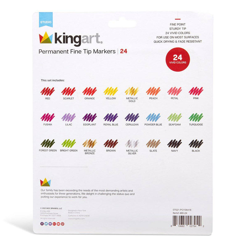 KINGART® Studio Permanent Fine Tip Markers, Set of 24 Unique & Vivid Colors - KINGART
