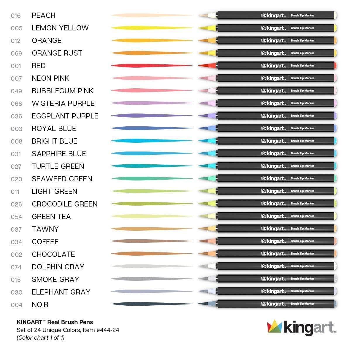 KINGART® PRO Real Brush Watercolor Pens, Set of 24 Unique Colors for