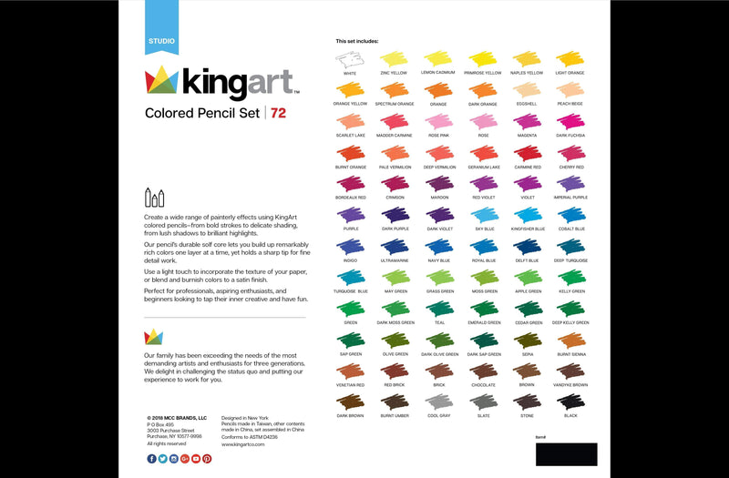 KINGART® Studio Series Colored Pencil Collection in Wood Case, 72 Unique Colors - KINGART