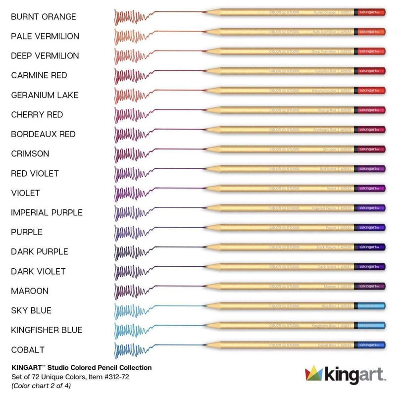 KINGART® Studio Series Colored Pencil Collection in Wood Case, 72 Unique Colors - KINGART