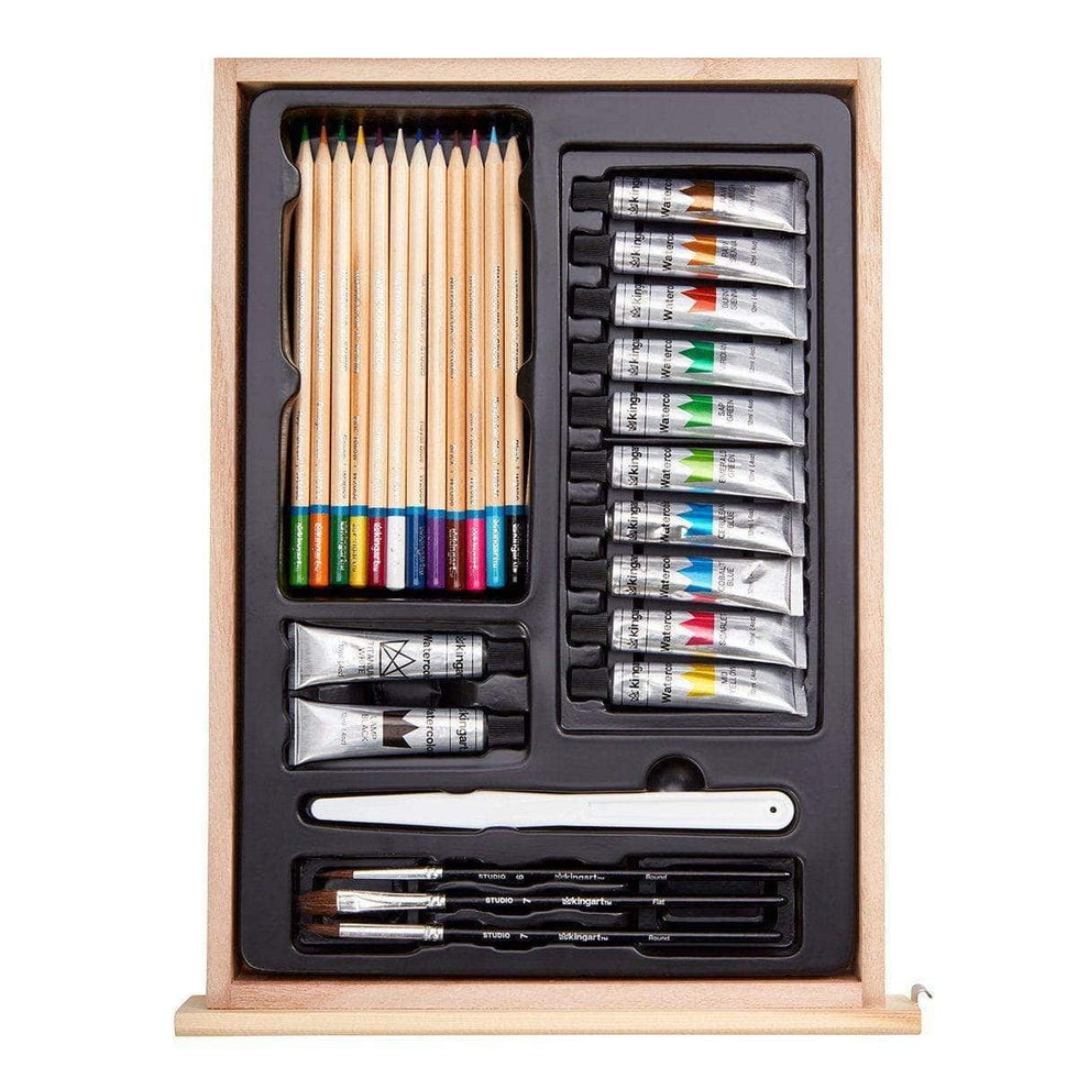 KINGART® Studio Series Mixed Media TableTop Sketchbox Easel Art Set