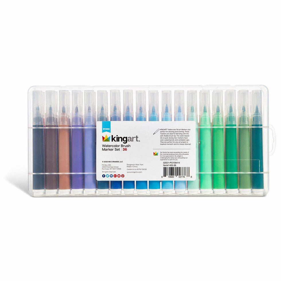 KINGART® Soft Tip Watercolor Brush Marker Set With Case, Set of 36