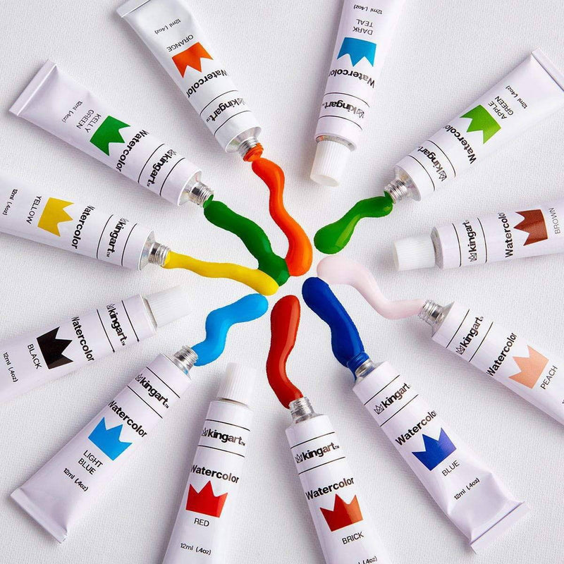KINGART® Studio Watercolor Paint, 12ml (.4oz), Set of 48 Unique Colors - KINGART