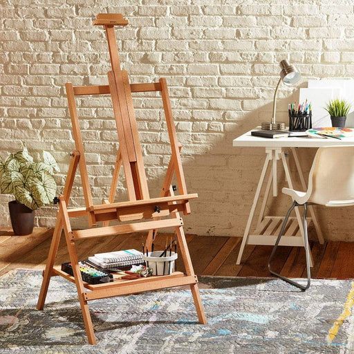 KINGART® Studio Wooden Adjustable Large Floor Standing Easel, Aged Beechwood with Natural Finish - KINGART