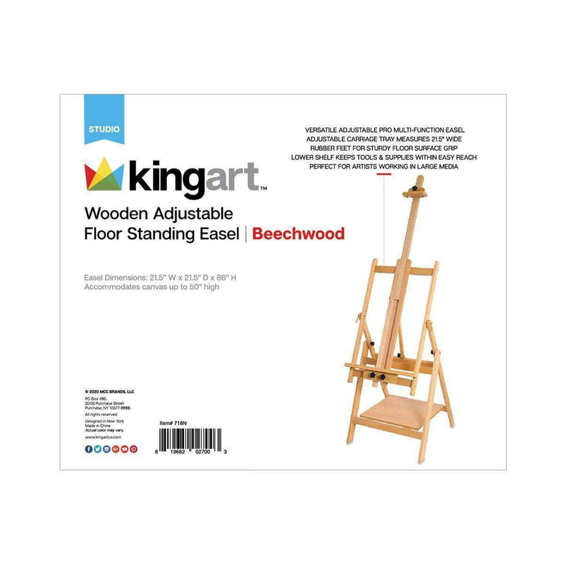 KINGART® Studio Wooden Adjustable Large Floor Standing Easel, Aged Beechwood with Natural Finish - KINGART