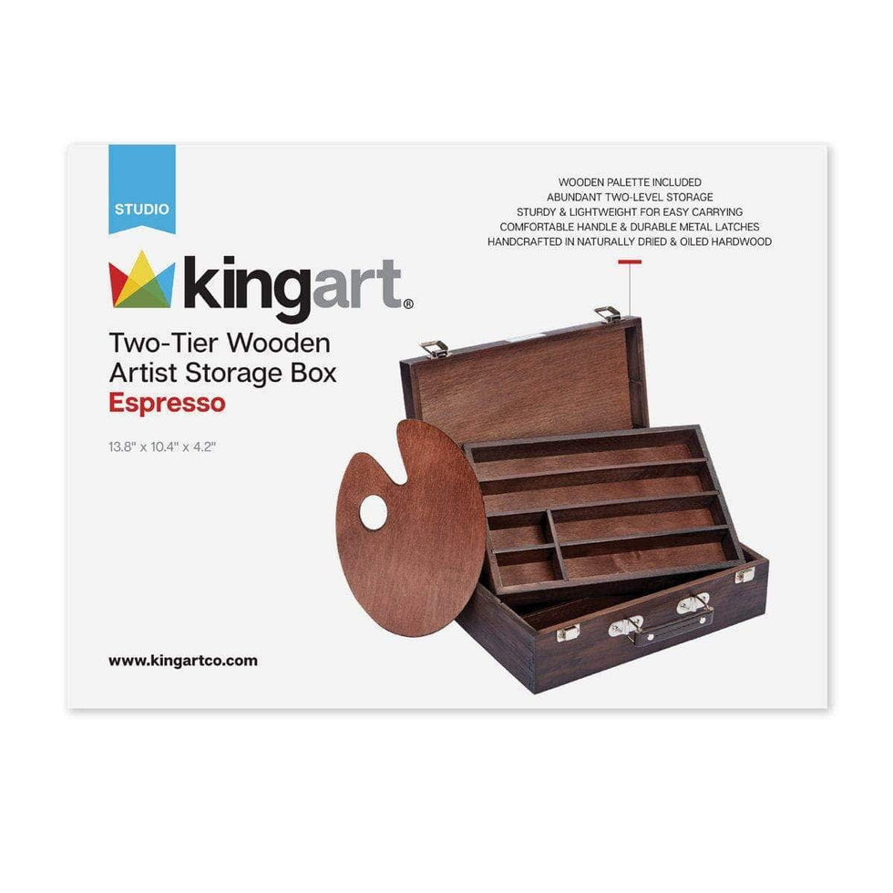 KINGART® Wooden Artist Storage Box, 2Tier, Espresso Finish KINGART