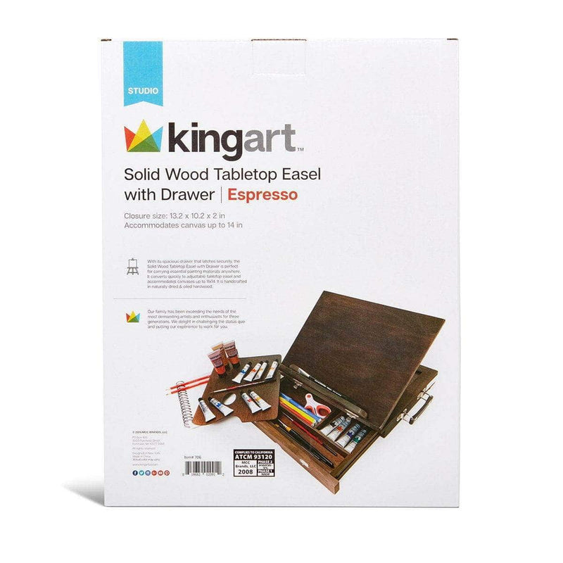 KINGART® Studio Wooden Tabletop Easel, Adjustable with Storage Drawer & Wood Palette, Espresso Finish - KINGART