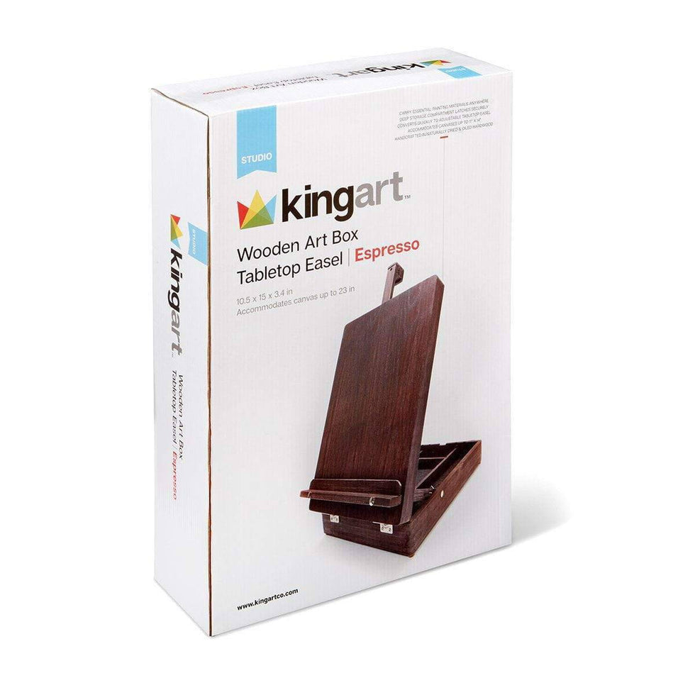 KINGART® Wooden Tabletop Easel Art Box, Adjustable & Portable, Espresso