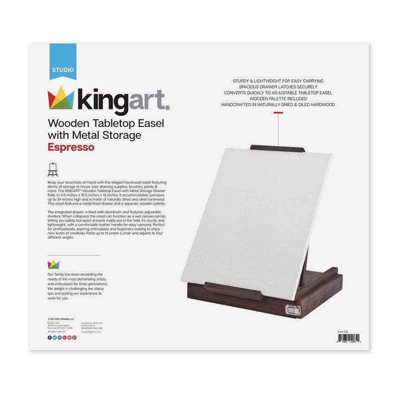KINGART® Studio Wooden Tabletop Easel with Metal-Lined Storage Drawer, Espresso Finish - KINGART