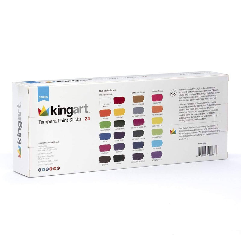 KINGART® Tempera Paint Sticks, Washable, Rich & Creamy, Set of 24 Unique Colors - KINGART