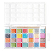 KINGART® Watercolor Half-Pan Set, Pearlescent Colors, 28 Unique Shades & Paint Brush - KINGART