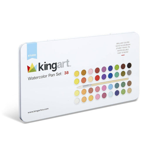 KINGART® Watercolor Pans, Tin Case & Paint Brush, Set of 36 Unique Colors - KINGART