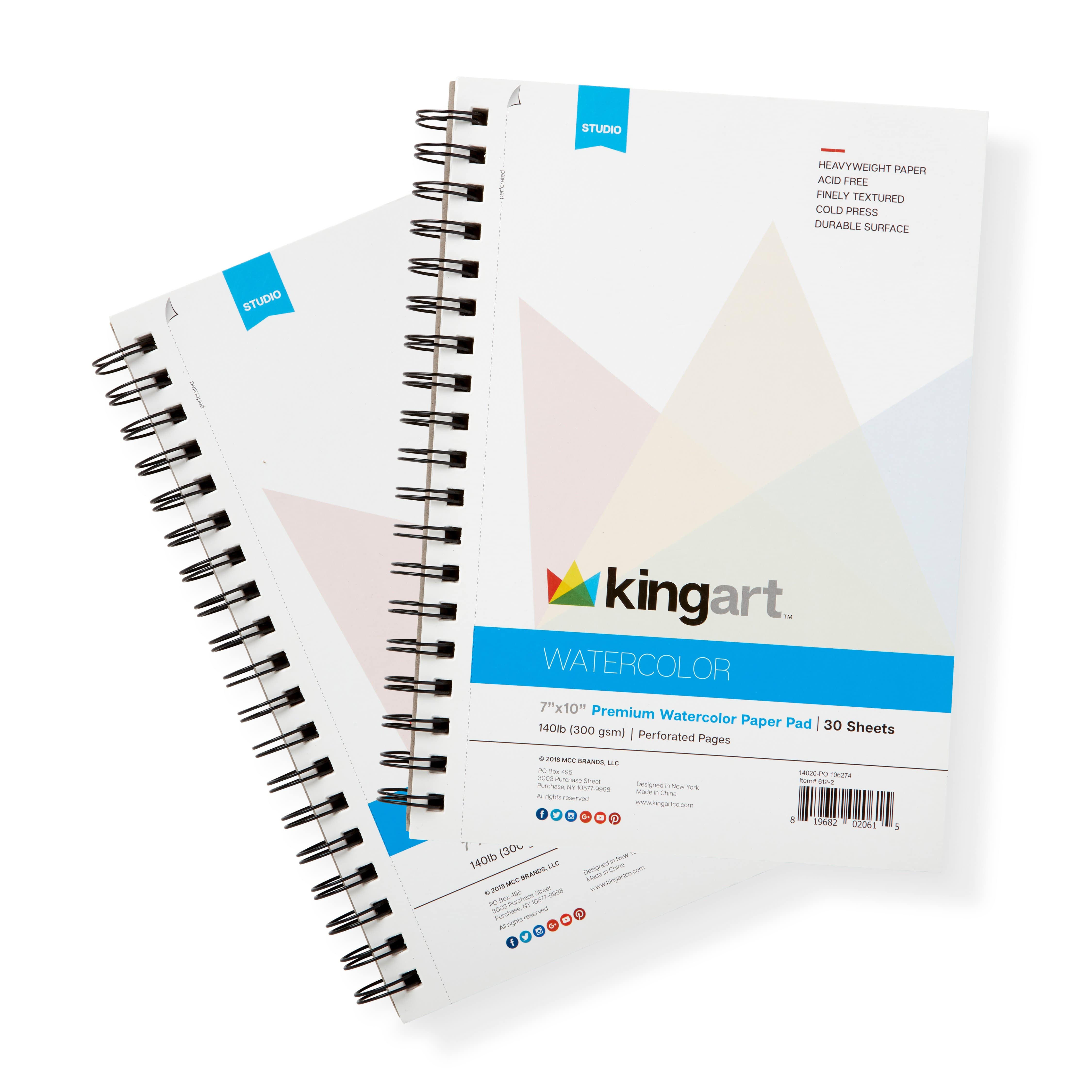 KINGART® Drawing Paper Pad, Pack of 2, 8 x 10 inches, 75 Pages Each,  70lb/110gsm, Micro-Perforated, Spiral Bound
