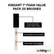 KINGART® Foam Brush Value Pack, Size 1”, 25 Brushes - KINGART