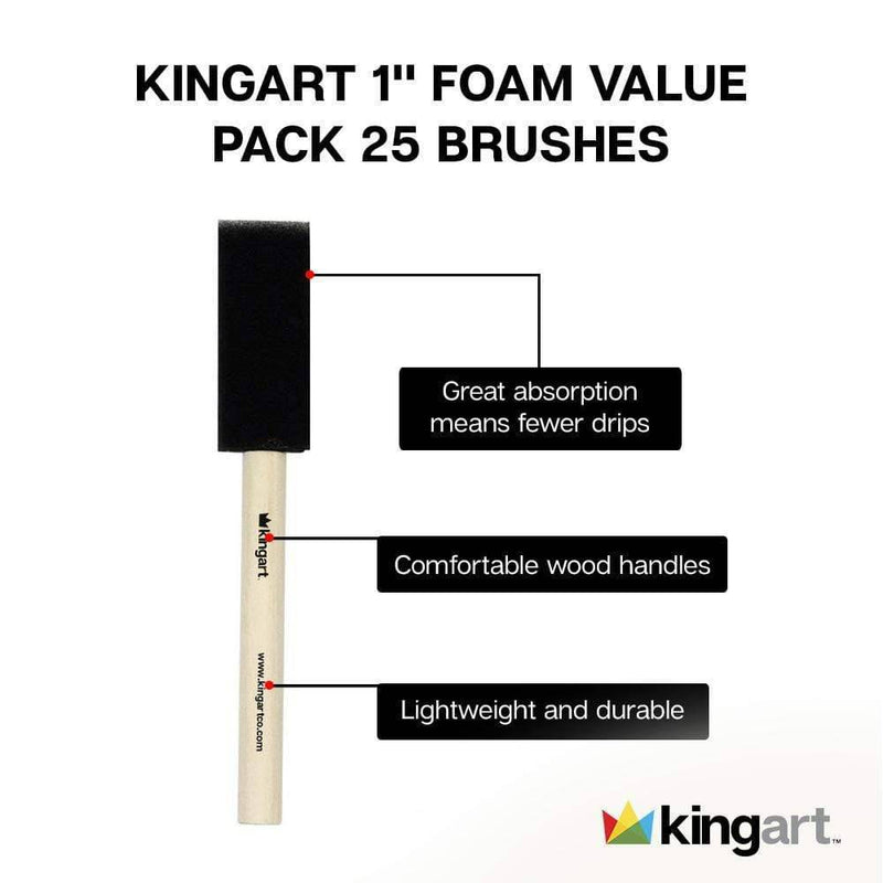 KINGART® Foam Brush Value Pack, Size 1”, 25 Brushes - KINGART
