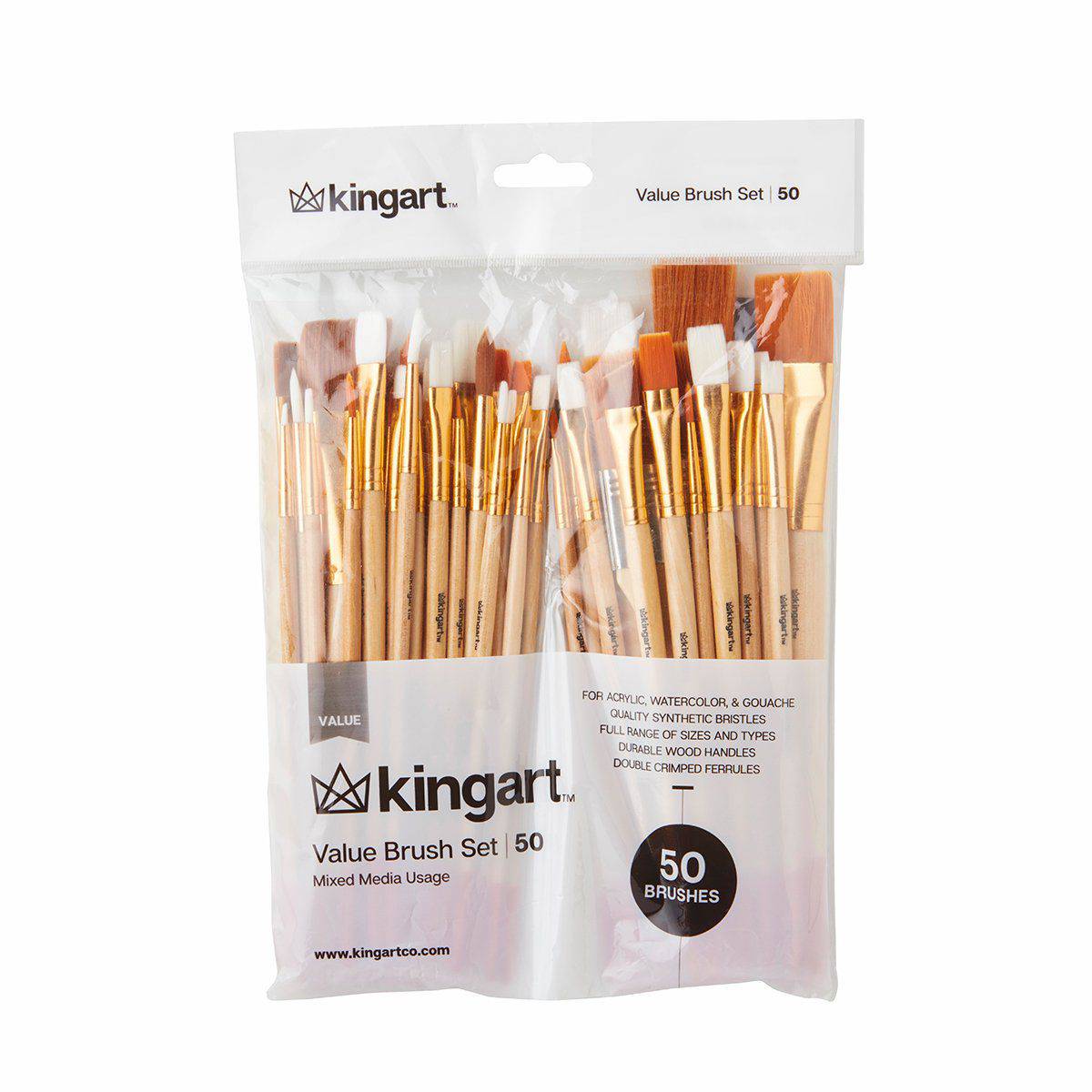 KINGART® Value Pack Brushes, Set of 50